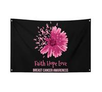 Bandiera con girasoli e nastro rosa per la sensibilizzazione contro il cancro al seno, 3x5 piedi, striscione da giardino con 4 fori, decorazione per interni ed esterni.