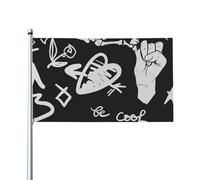 Bandiera con graffiti, scheletro, mano e cuore, 3x5 piedi, per esterni, cortile, giardino, prato, decorazione natalizia, striscione, taglia unica