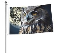 Bandiera con gufo e luna, 2 x 0,9 m, stampa su entrambi i lati, bandiere da giardino per esterni, bandiere per vacanze, banner regalo con occhielli sfondo fotografico per interni ed esterni