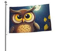 Bandiera con gufo e luna gialla, 0,6 x 0,9 m, stampa su entrambi i lati, bandiere da giardino per esterni, bandiere per vacanze, banner regalo con occhielli sfondo fotografico per interni ed esterni