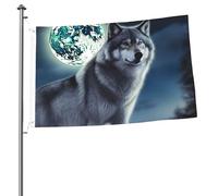 Bandiera con lupo sotto la luna, 0,6 x 0,9 m, stampa su entrambi i lati, bandiere da giardino, bandiera da cortile per esterni, bandiere per vacanze, banner regalo con occhielli sfondo fotografico per