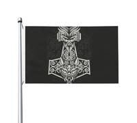 Bandiera Con Martello Di Thor E Mitologia Norrena, Bandiera In Poliestere Con Corvo E Odino Vichingo, Stampa Bifacciale, Decorazione Per Feste In Giardino