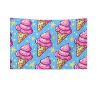 Bandiera con motivo a cono gelato con 4 occhielli, bandiere su un lato in poliestere resistente, striscioni resistenti alle intemperie per dormitori, feste, riprese, festival, decorazione 61 x 88,9 cm