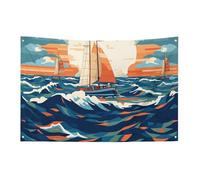 Bandiera con motivo a onde a vela, 152,4 x 243,8 cm, non sbiadisce, bandiera di benvenuto, giardino, cortile, casa, cartello decorativo per interni ed esterni, decorazione per la casa
