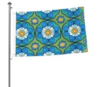 Bandiera con motivo floreale mandala blu, 60 x 90 cm, double-face, in poliestere, da appendere, con occhielli in metallo, resistente allo sbiadimento, leggera, per cortile, balcone, prato, feste
