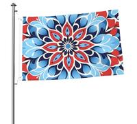 Bandiera con motivo floreale mandala blu e rosso, 60 x 90 cm, in poliestere su entrambi i lati, da appendere, con occhielli in metallo, resistente allo sbiadimento, leggera, per cortile, balcone