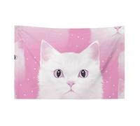 Bandiera con motivo gatto bianco, 89 x 150 cm, non sbiadisce, bandiera di benvenuto da giardino, cortile, casa, cartello decorativo per interni ed esterni, striscione per feste e decorazioni per la