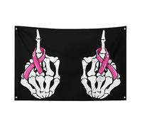 Bandiera con nastro rosa, 3x5 piedi, con scheletro e dito medio, per il cancro al seno, con 4 fori, per interni ed esterni, decorazione per la casa