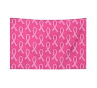 Bandiera con nastro rosa contro il cancro al seno, 3x5 piedi, striscione da giardino con 4 fori, decorazione per interni ed esterni.