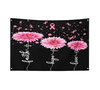 Bandiera con nastro rosa per la sensibilizzazione sul cancro al seno, fede, speranza, amore, girasole, 3x5 piedi, striscione da giardino con 4 fori, decorazione per interni ed esterni.