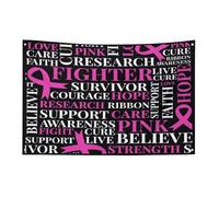Bandiera con nuvole di parole sul cancro al seno con nastri rosa, 3x5 piedi, striscione da giardino con 4 fori, decorazione per interni ed esterni.