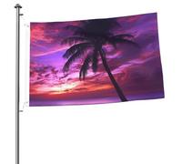Bandiera con palma viola al tramonto, 0,6 x 0,9 m, stampa su entrambi i lati, bandiere da giardino, bandiera da cortile per esterni, bandiere per vacanze, banner regalo con occhielli, sfondo
