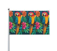 Bandiera con pappagallo e fiore nella foresta tropicale, decorazione per la casa, decorazione per il cortile, bandiere esterne dai colori vivaci