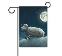 Bandiera con pecore che volano sopra la luna, 30,5 x 45,7 cm, in poliestere, a doppia faccia, bandiere da giardino di benvenuto, striscione, decorazione esterna per cortile, portico, prato