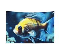 Bandiera con pesci che nuotano, 152,4 x 243,8 cm, non sbiadisce, bandiera di benvenuto, giardino, cortile, bandiera, decorazione per la casa