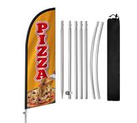 Bandiera con piume di pizza, 2,4 m, bandiera pubblicitaria per pizza, con asta in acciaio inox, picchetto per terra, cartelli per pizza per aziende e vetrine (giallo)