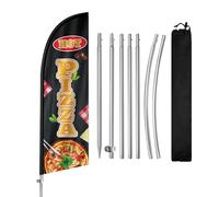 Bandiera con piume di pizza, 2,4 m, bandiera pubblicitaria per pizza, con asta in acciaio inox, picchetto per terra, cartelli per pizza per aziende e vetrine (nero)