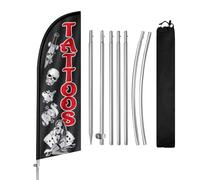 Bandiera con piume e tatuaggi, 2,4 m, bandiera pubblicitaria con asta in acciaio inox, picchetto per terra, tatuaggi per aziende e vetrine