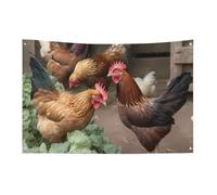Bandiera con polli della fattoria, 89 x 149,9 cm, non sbiadisce, bandiera di benvenuto da giardino, cortile, casa, cartello decorativo per interni ed esterni, striscione per feste e decorazioni per la