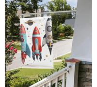 Bandiera con razzi dei cartoni animati, 6 x 0,9 m, per interni ed esterni, primavera, estate, autunno, inverno, da giardino, con occhiello, verticale, su entrambi i lati, per decorazioni da cortile