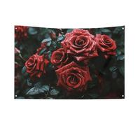 Bandiera con rosa rossa e nera con 4 occhielli, bandiere su un lato in poliestere resistente, striscioni resistenti alle intemperie per dormitori, feste, riprese, festival, decorazione 119,4 x 177,8