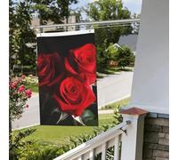 Bandiera con rose rosse, 6 x 0,9 m, per interni ed esterni, primavera, estate, autunno, inverno, da giardino, con occhiello, verticale, su entrambi i lati, per decorazioni da cortile