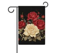 Bandiera con rose rosse e rose bianche, 30,5 x 45,7 cm, in poliestere, double face, bandiere da giardino, bandierine di benvenuto, decorazione per esterni, per cortile, portico, prato