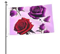 Bandiera con rose rosse e viola, 0,6 x 0,9 m, stampa su entrambi i lati, bandiere da giardino per esterni, bandiere per vacanze, banner regalo con occhielli sfondo fotografico per interni ed esterni