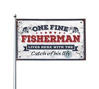 Bandiera con scritta "For The Boys" con scritta in inglese "One Fine Fisherman Lives Here With The Catch Of His Life", decorazione retrò per bar (120 x 180 cm)