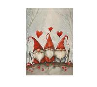 Bandiera con scritta "I Love You" con tre gnomi con cuori, bandiera da giardino su entrambi i lati, piccola decorazione stagionale, striscione decorativo per portico per casa colonica, 71 x 101 cm