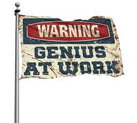Bandiera con scritta "Man Cave Bar Warning Genius At Work Stuff Bagno Funny Dorm Flags" (30 x 45 cm)