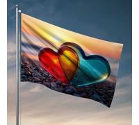 Bandiera con scritta "Man Cave Rules Hearts On The Beach At Sunset", decorazione per la casa invernale (120 x 180 cm)