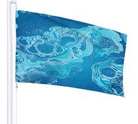 Bandiera con spruzzi d'acqua 3x5 FT Bolla blu Gocce di pioggia Flusso Oceano Mare Bandiere per esterni Grandi striscioni per cortile di benvenuto Giardino per la casa Decorazione per prato