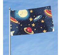 Bandiera con stampa spaziale con cielo stellato, 1,5 x 0,9 m, bandiera decorativa su un lato, appesa ai balconi del prato interno ed esterno