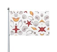 Bandiera con stelle marine e conchiglie stampate da 0,9 x 1,5 m, decorazione per feste con occhielli, adatta per uso interno ed esterno