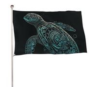 Bandiera con tartaruga marina verde incandescente 88,9 x 150 cm, stampa su entrambi i lati, bandiera decorativa da giardino, non sbiadisce, con occhielli in ottone, sfondo fotografico da appendere per
