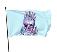 Bandiera con teschio con cristallo sopra la testa, 9,6 x 1,5 m, bandiera leggera per esterni, decorazione da giardino, bandiera in poliestere resistente allo sbiadimento con occhielli in ottone