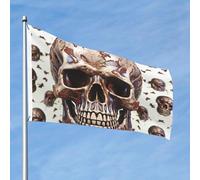 Bandiera con teschio su sfondo bianco, 0,6 x 0,9 m, doppia faccia, non sbiadisce, bandiera da giardino di benvenuto con decorazione in ottone per esterni per cortile, portico, prato, decorazione