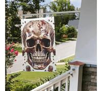 Bandiera con teschio su sfondo bianco, 0,6 x 90 cm, per interni ed esterni, primavera, estate, autunno, inverno, da giardino, con occhiello, verticale, double face, bandiere per feste per decorazioni