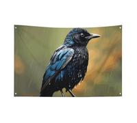 Bandiera con uccello sul giorno di pioggia, 89 x 149,9 cm, non sbiadisce, bandiera di benvenuto da giardino, cortile, casa, cartello decorativo per interni ed esterni, decorazione per la casa