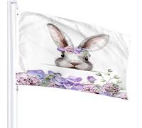 Bandiera Coniglio 4x6 FT Coniglietto Simpatico Animale con Ghirlanda Floreale Fiori ad Bandiere per Esterni Grandi Striscioni Cortile di Benvenuto Giardino Domestico Cortile Prato Decor