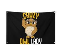 Bandiera Crazy Owl Lady 3X5 piedi, striscione da giardino con 4 fori, decorazione per interni ed esterni