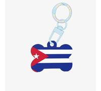 Bandiera cubana stampa moda cane etichette acrilico portachiavi cane forma ossea bifacciale etichette per cani e gatti