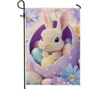 Bandiera Cute Bunny Easter with Colorful Eggs Classica Bandiere da giardino Personalizzata Striscioni di Bunting per Balcone Conferenza 30x45cm