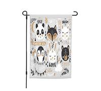 Bandiera Cute Cartoon Bear Rabbit Fox Cat Animals Head Bandiera Della Brezza Tessuto Da Esterno Resistente Alle Intemperie Striscione All'Aperto, Per Eventi, Celebrazioni, Feste Estive, 30x45cm