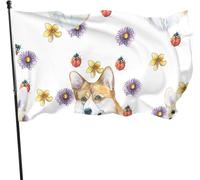 Bandiera Cute Dog And Flowers Stagione Bandiera 2 Occhielli Metallici Decorazione Striscione All'Aperto, Per Eventi, Balcone, Feste Estive, 90x150cm