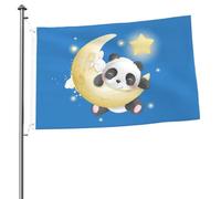 Bandiera Cute Panda And Rabbit On The Moon Bandiera Della Brezza 2 Occhielli Metallici Decorazione Striscione All'Aperto, Per Celebrazioni, Feste Strada, All'Aperto Al Coperto, 90x150cm