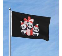 Bandiera Cute Panda Wearing A Santa Hat And Playing With Christmas Boxes Bandiera Della Brezza Resistente Alle Intemperie Decorazione Striscione All'Aperto, Per Celebrazioni, Eventi, 90x150cm