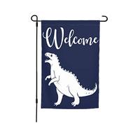 Bandiera Cute White Dinosaur Silhouette On Navy Blue Bandiera Della Brezza Tessuto Da Esterno Prova Di Sbiadimento Striscione All'Aperto, Per Feste Estive, Feste Strada, Eventi, 30x45cm