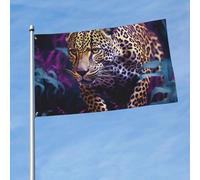Bandiera da 0,5 x 1,5 m, leopardo su sfondo viola, divertenti bandiere da giardino per tutte le stagioni per tutte le stagioni bandiera per dormitorio decorazione per feste all'aperto